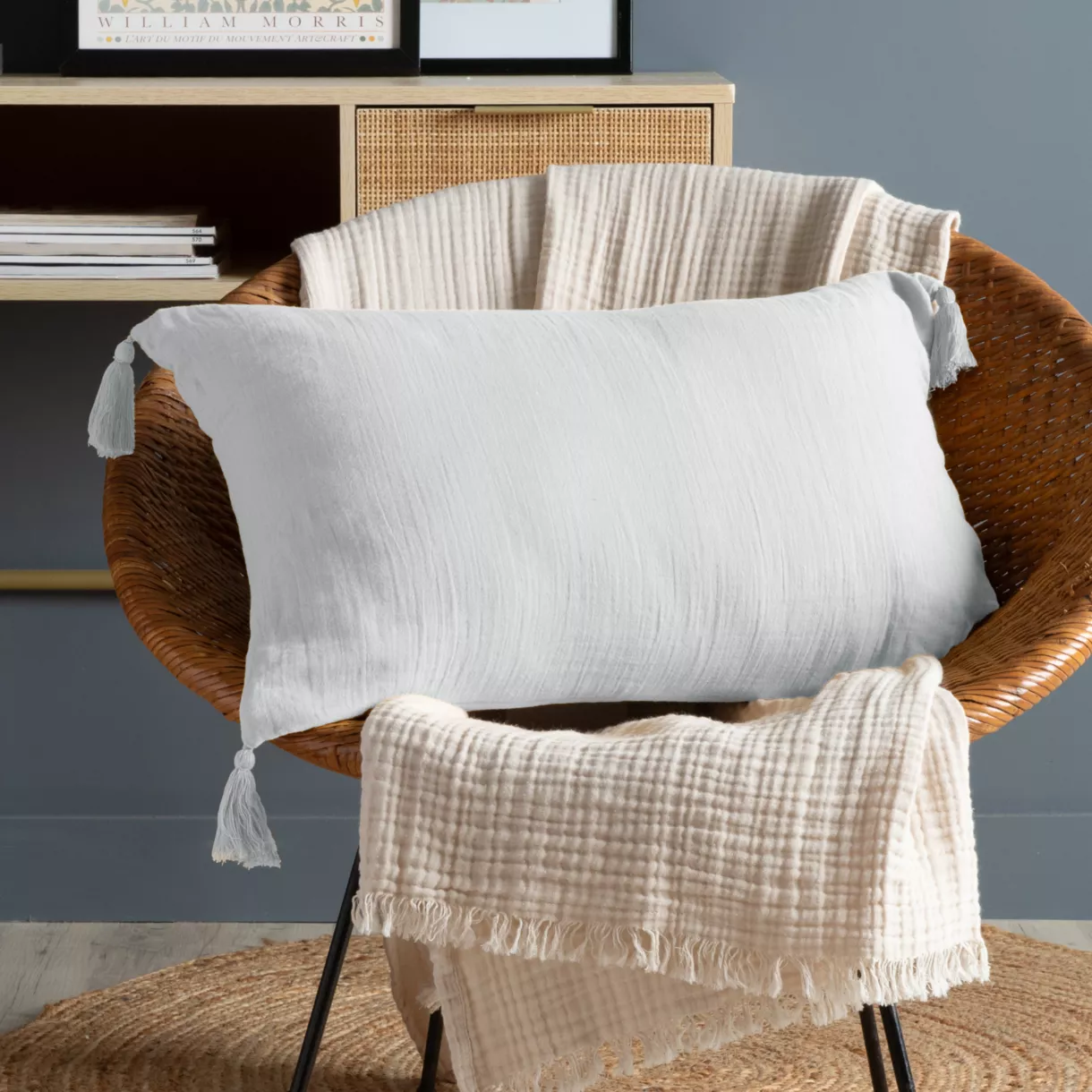Cuscino rettangolare in garza di cotone (40 x 60 cm) Gaia Grigio nuvola