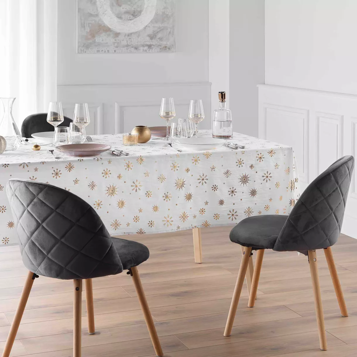 Rechteckige Tischdecke fleckenabweisend (140 x 240 cm) Astrelia Weiß und Gold