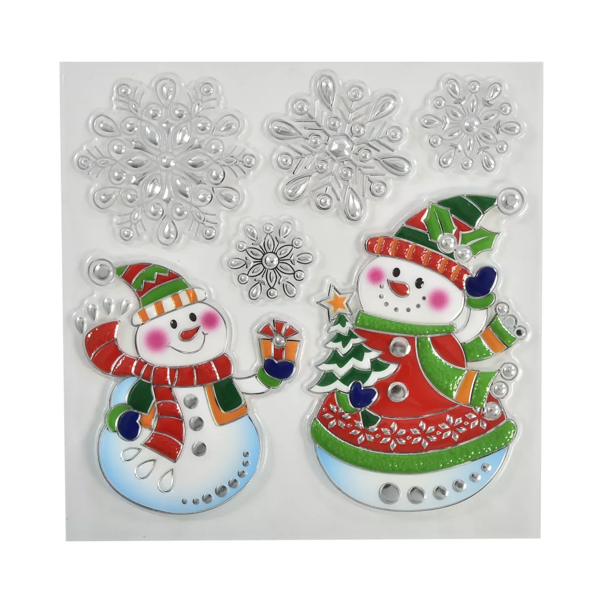 Kerststickers voor raam Sneeuwpop en sneeuwvlokken
