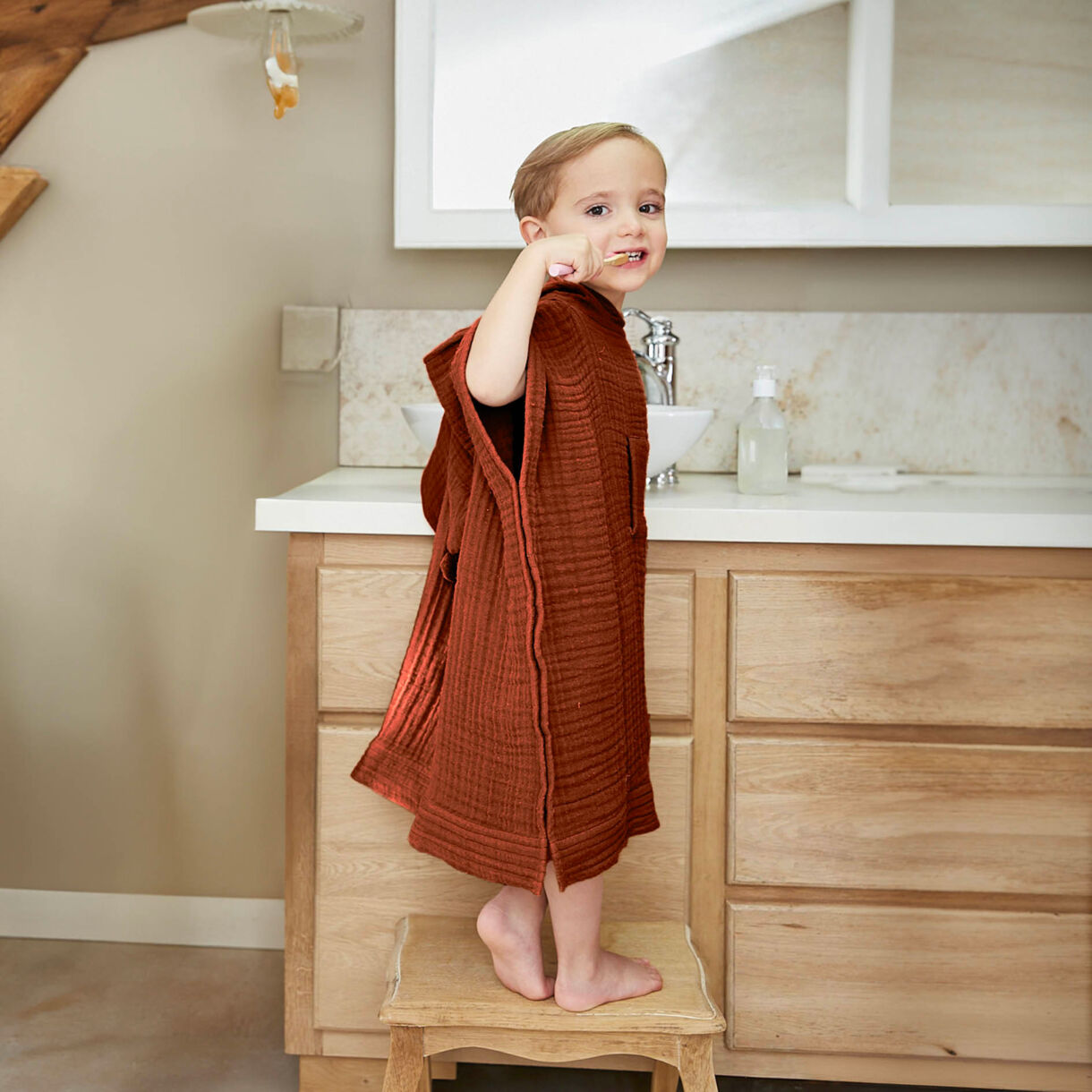 Poncho de bain enfant gaze de coton 6/10 ans Gaïa Terracotta