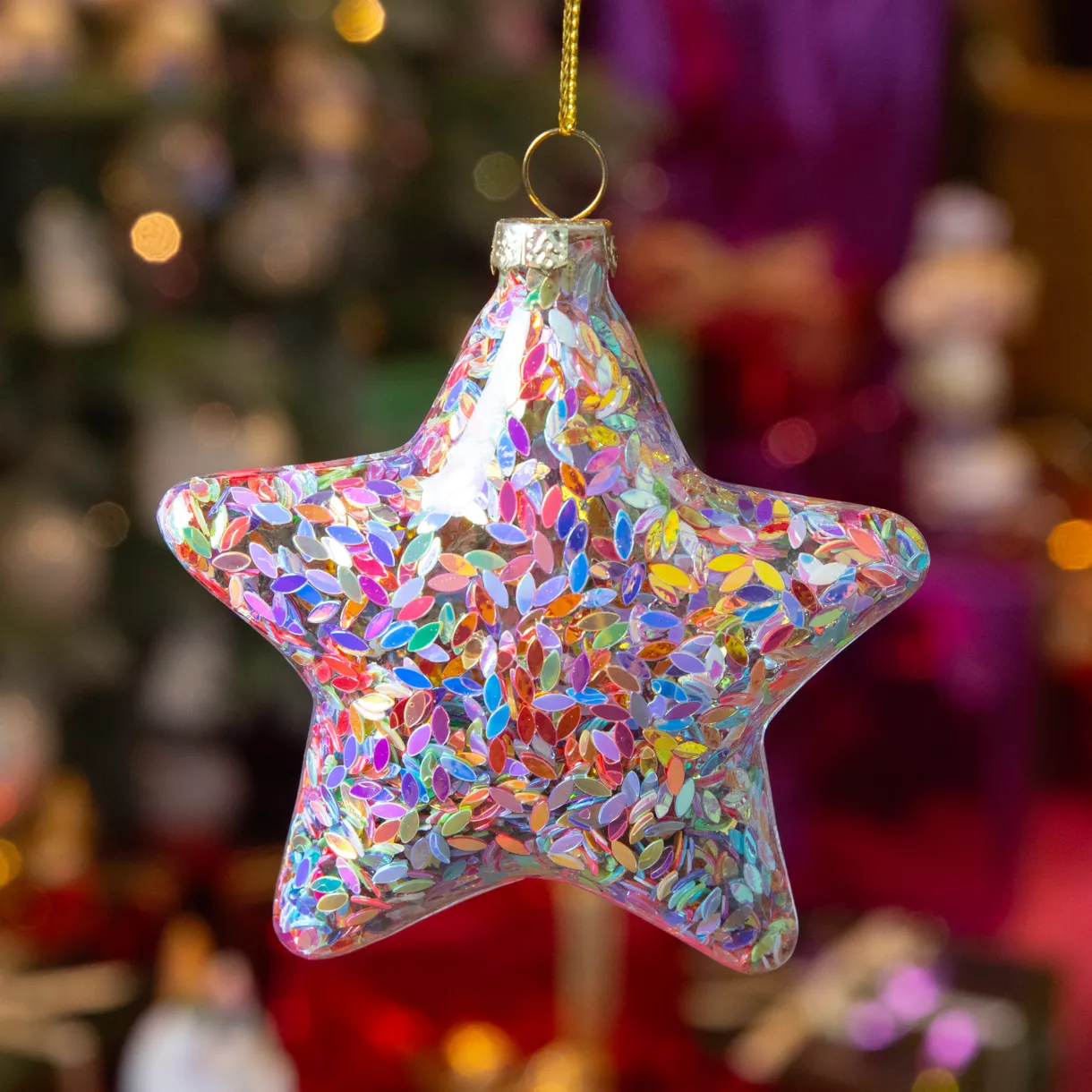 Lote de 12 estrellas de Navidad de vidrio (D90 mm) Purpurina festiva Multicolor
