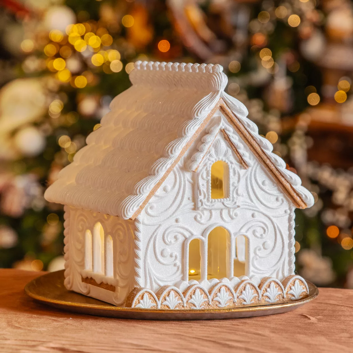 eminza Maison lumineuse à piles (H10 cm) Gâteau à la crème Blanc chaud