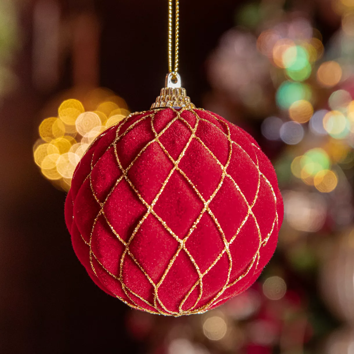 Lote de 12 bolas de Navidad (D80 mm) Buckingham Rojo y oro