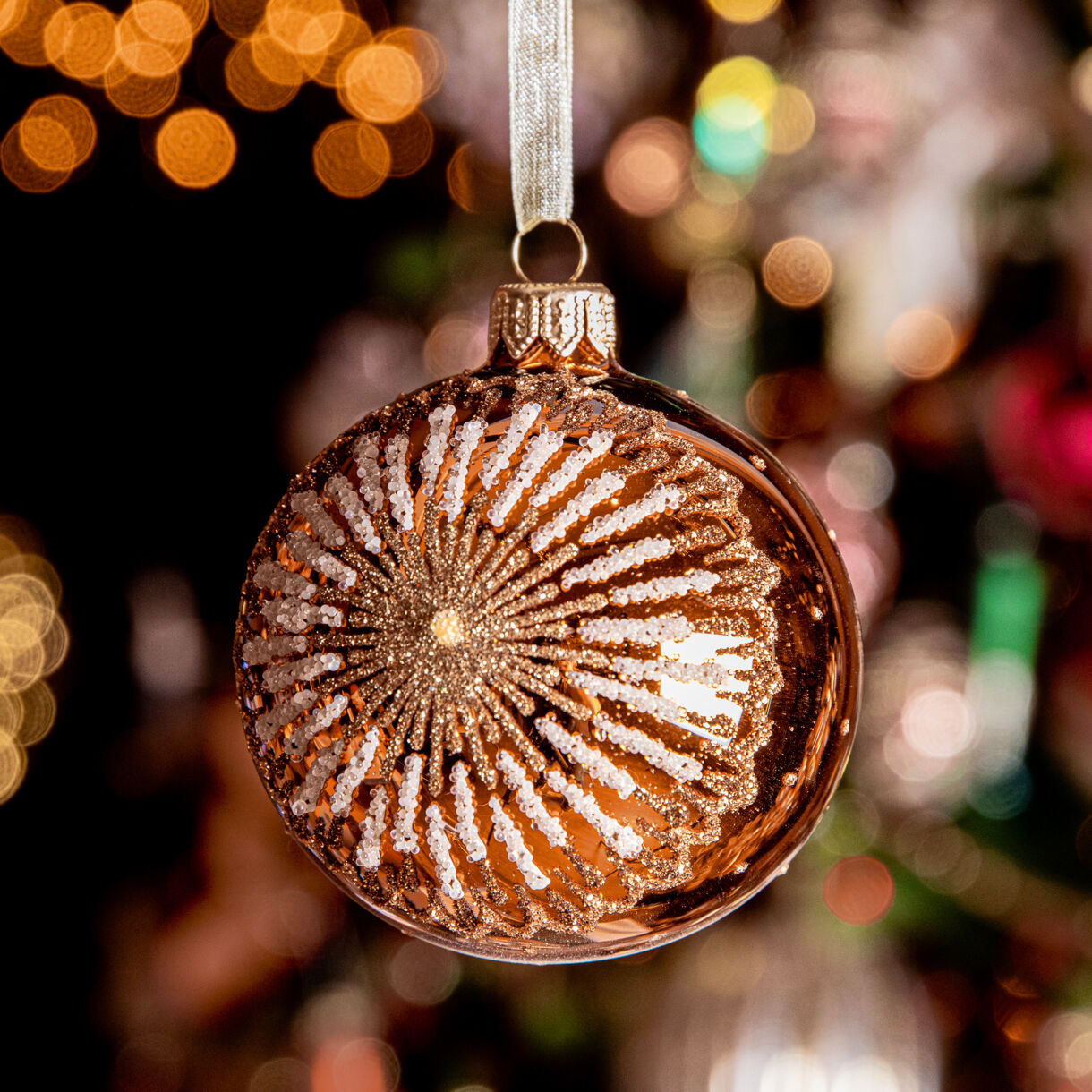 6er Set Weihnachtskugeln aus Glas (D80 mm) Sternmedaillon Kürbis
