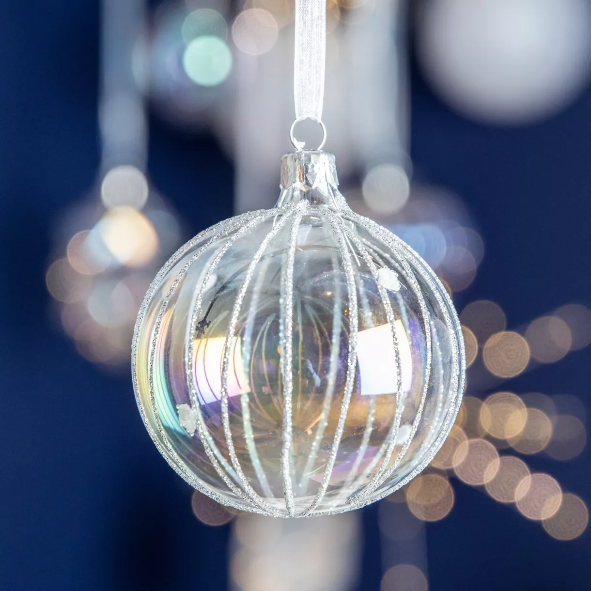 6er Set Weihnachtskugeln aus Glas (D80 mm) Ice Transparent schillernd