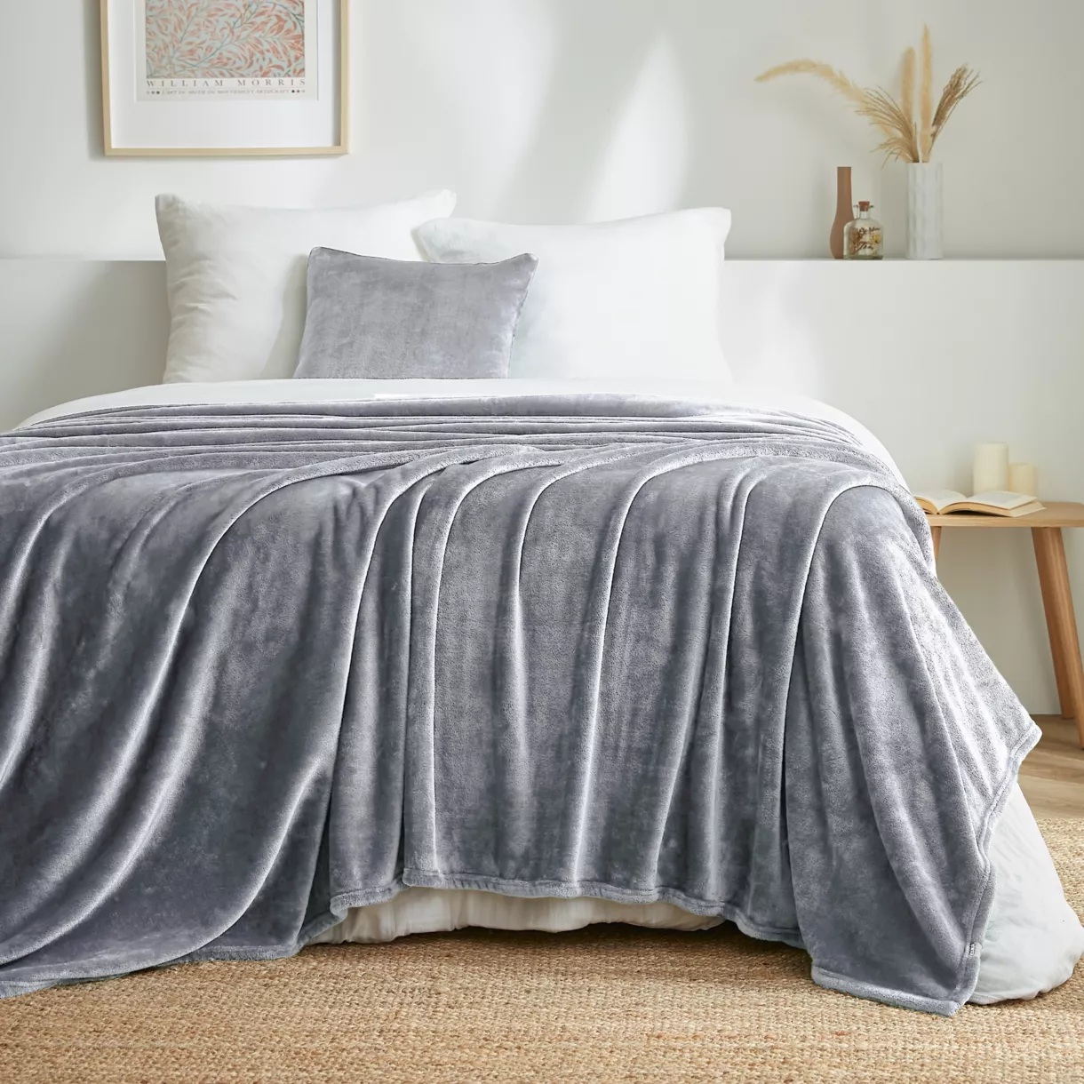 Plaid doux flanelle (220 x 240 cm) Didou Gris clair 