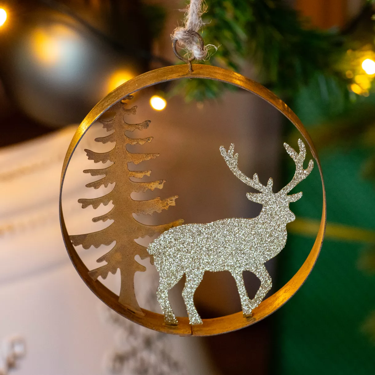 Suspensión de Navidad (D12 cm) Renos del bosque Oro brillante