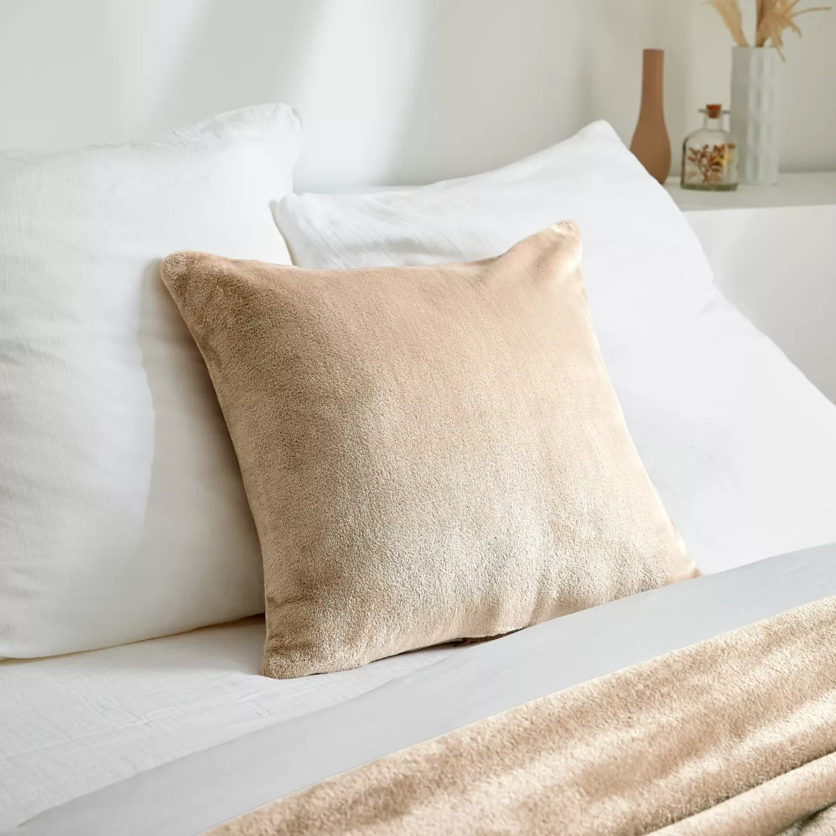 Housse de coussin carrée flanelle (45 x 45 cm) Didou Marron glacé