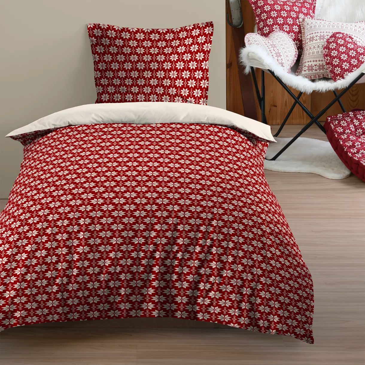 Housse de couette et une taie coton (140 x 200 cm) Valgenis Rouge