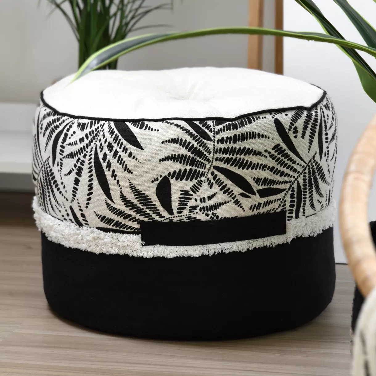 Coussin de sol rond coton haut (40 x 30 cm) Ziana Noir