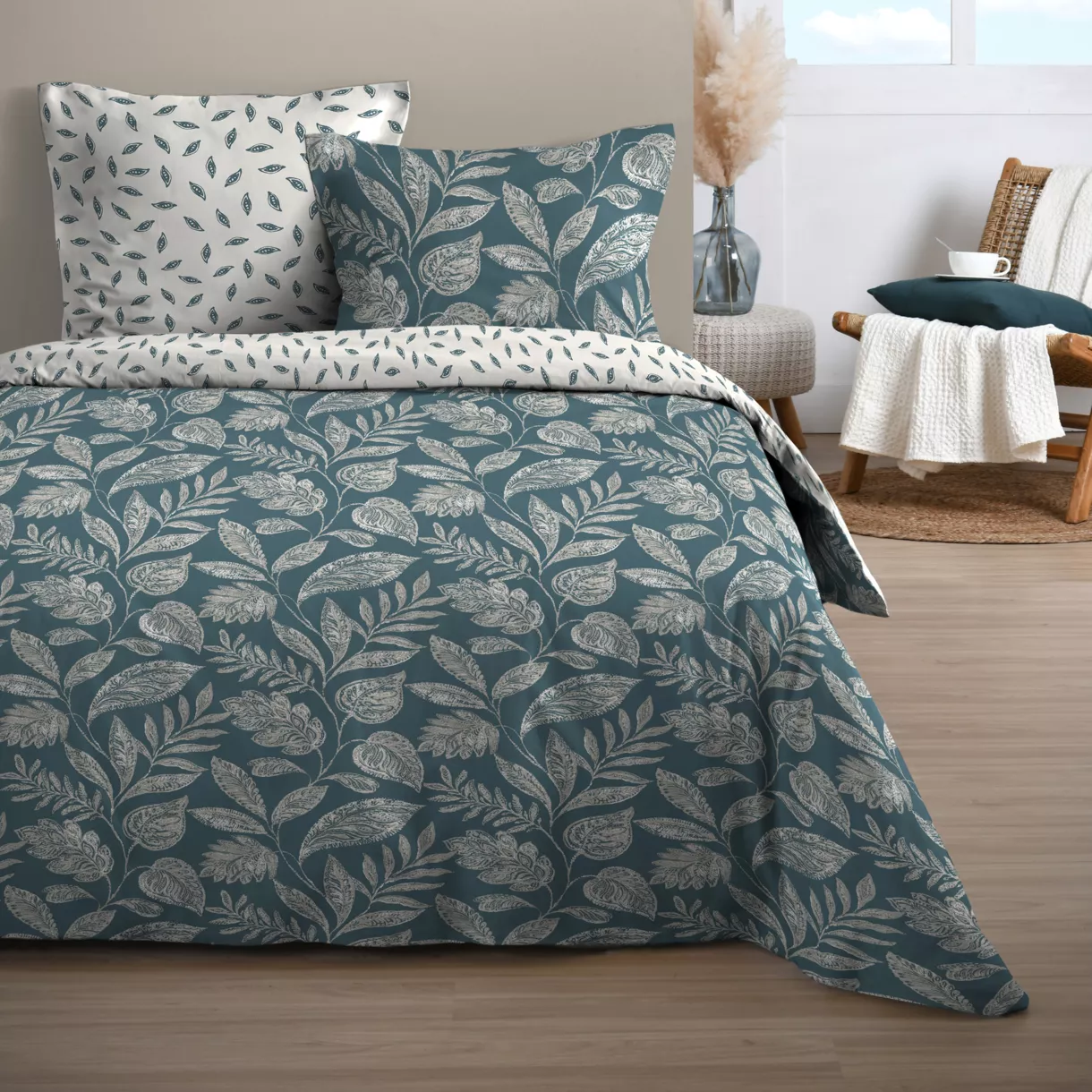 Parure de draps coton 4 pièces (140 x 190 cm) Gaëlle Bleue