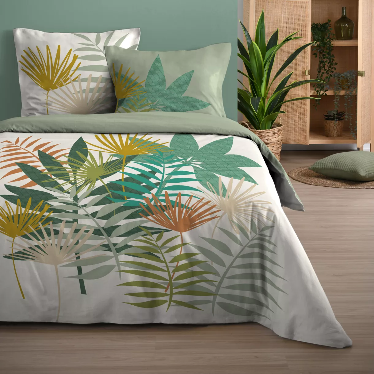 Housse de couette et deux taies coton (240 x 220 cm) Giovana Multicolore 