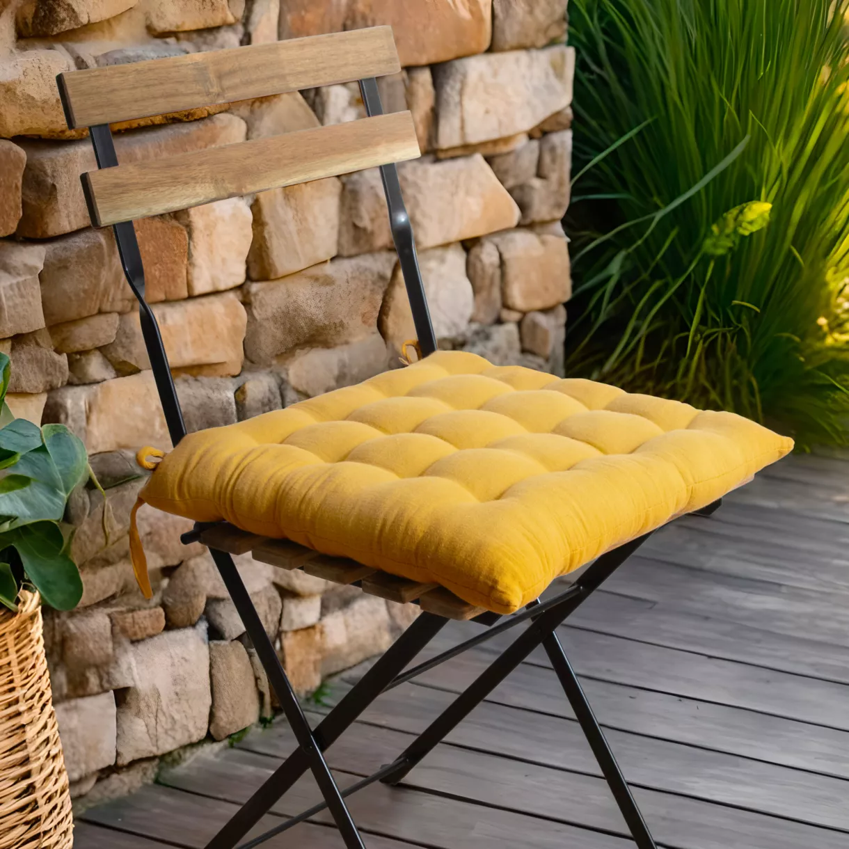 EM - Assise matelassŽe 40 x 40 cm  Gaze de coton unie GAìA Safran