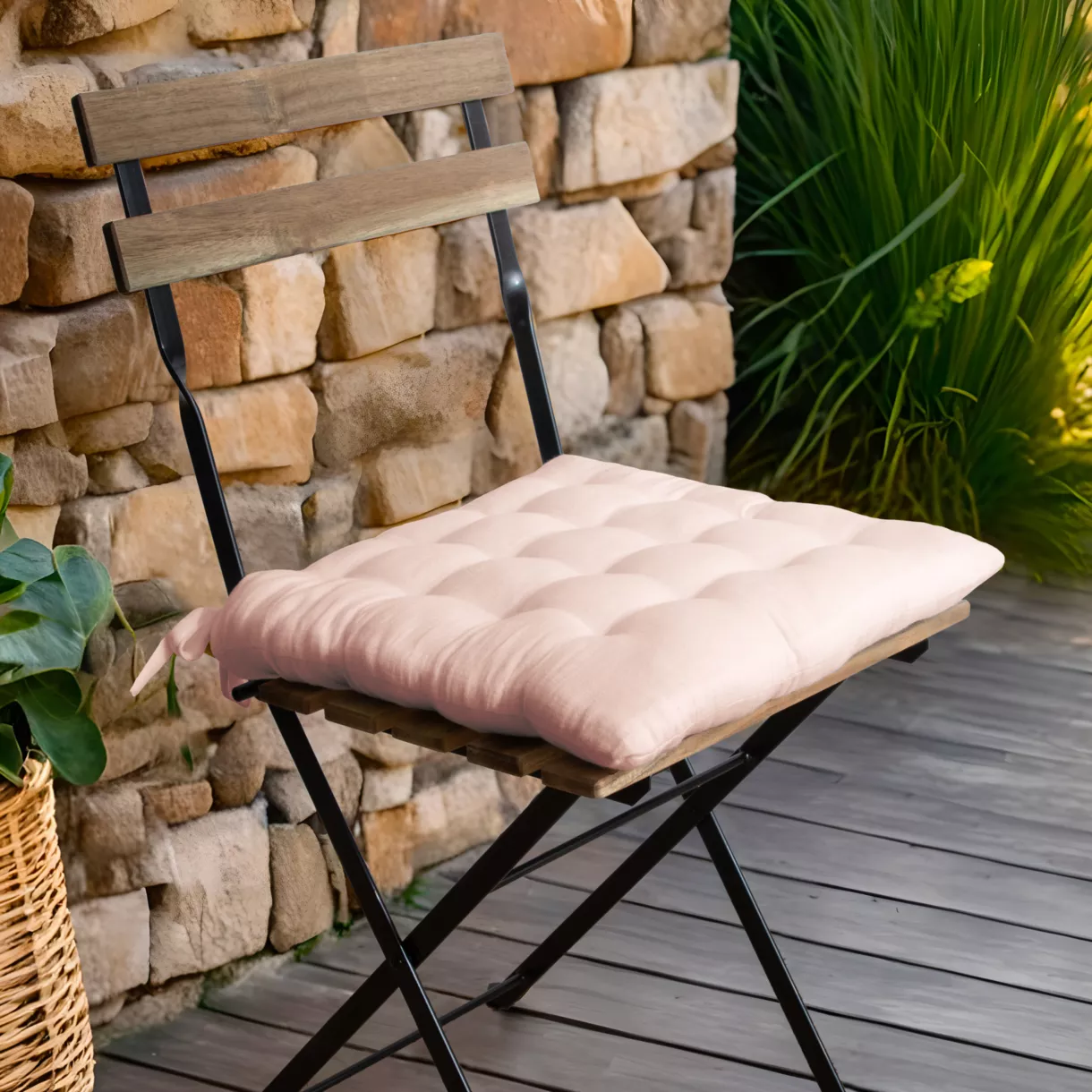 Cojín de silla cuadrado en gasa de algodón (40 x 40 cm) Gaïa Rosa palo