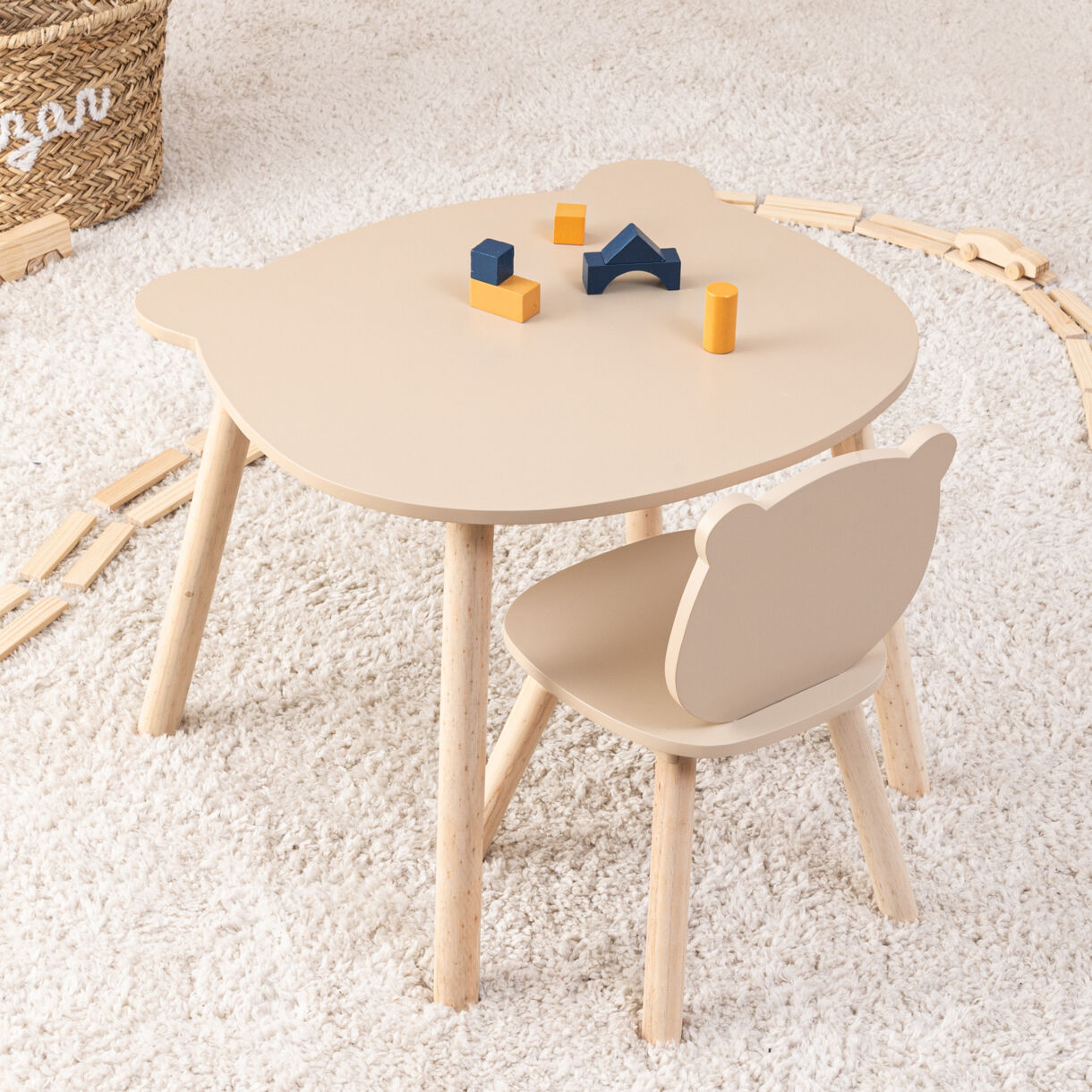 Kindertisch aus Holz (H42,5 cm) Douceur Ourson Beige
