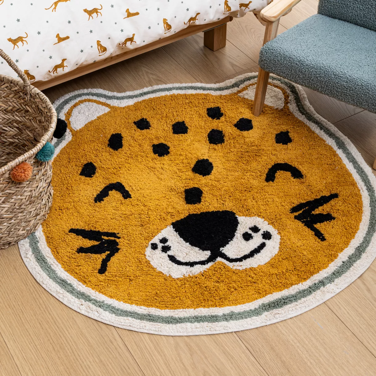 Antislip kinderkatoen tapijt (90 cm) Oranje Luipaard