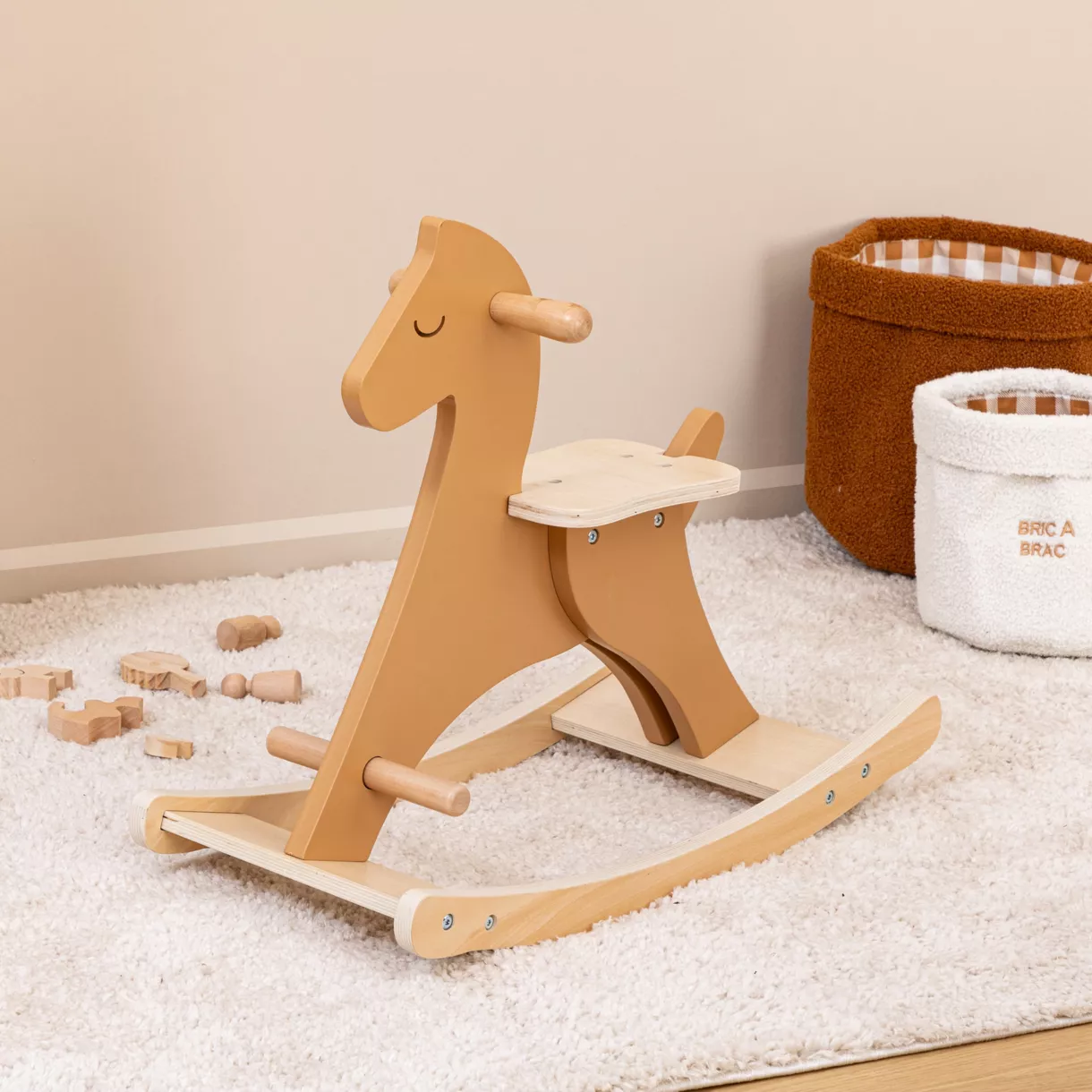 JEU BASCULE BOIS CHEVAL MARRON