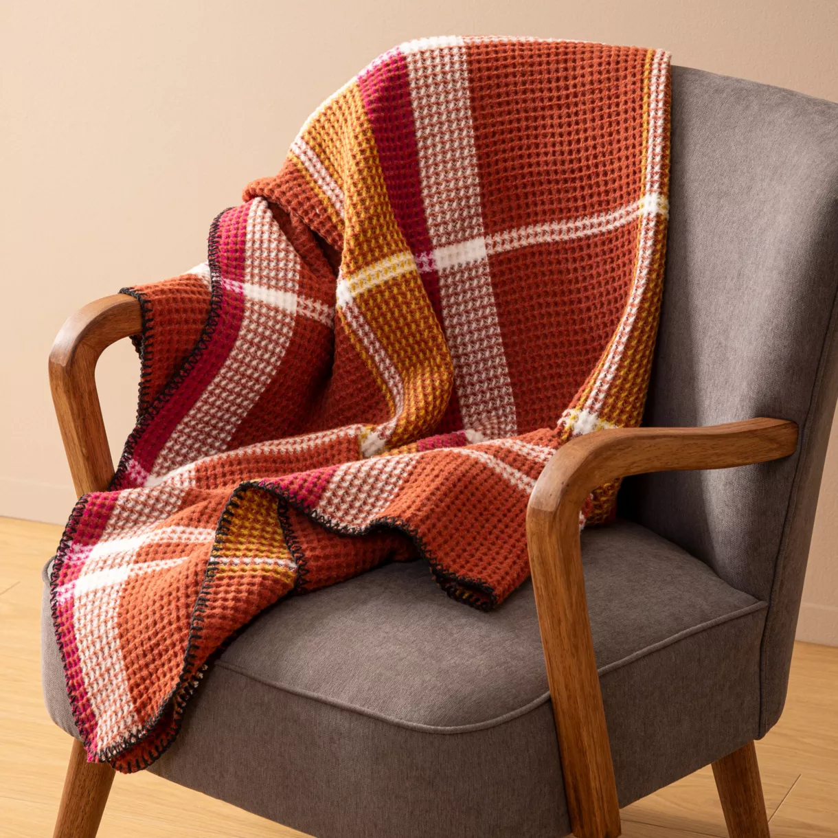 Zacht honingraat plaid (130 x 180 cm) Owen Terracotta