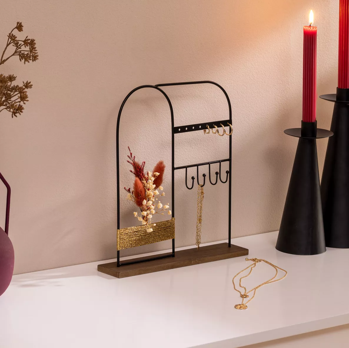 Metalen en houten sieradenhouder (H26 cm) Herfst Zwart