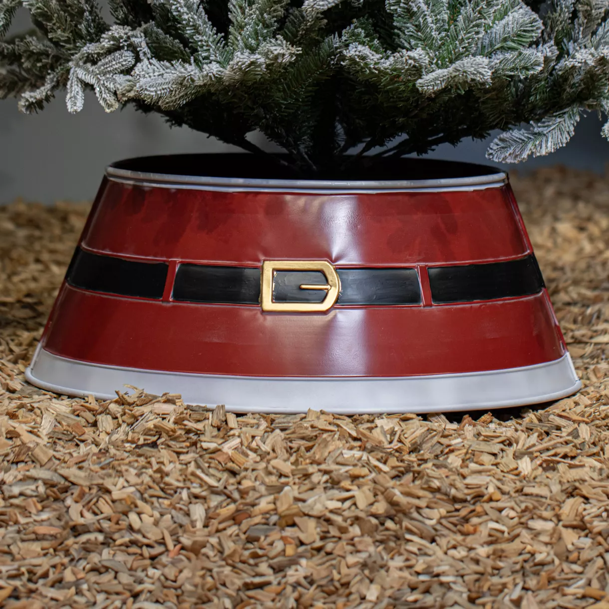 Cache pied de sapin en métal (D70 cm) Ceinture du Père Noël
