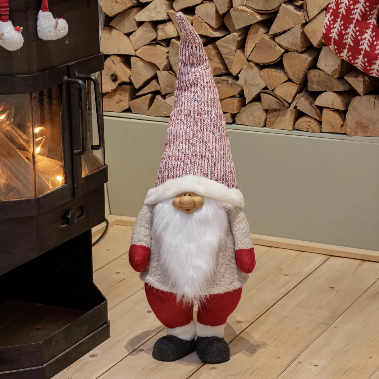 Lutin de Noël fait main (H85 cm) Rieur et barbe blanche