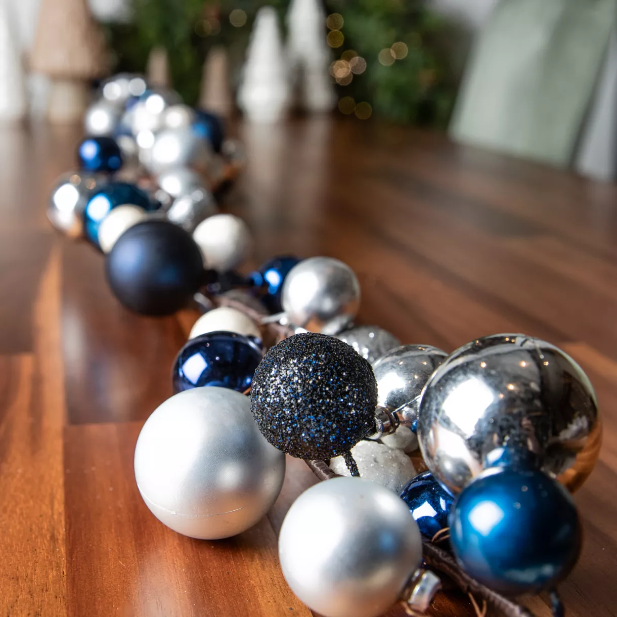 Guirnalda de Navidad (180 cm) Bolas de Navidad Azul noche