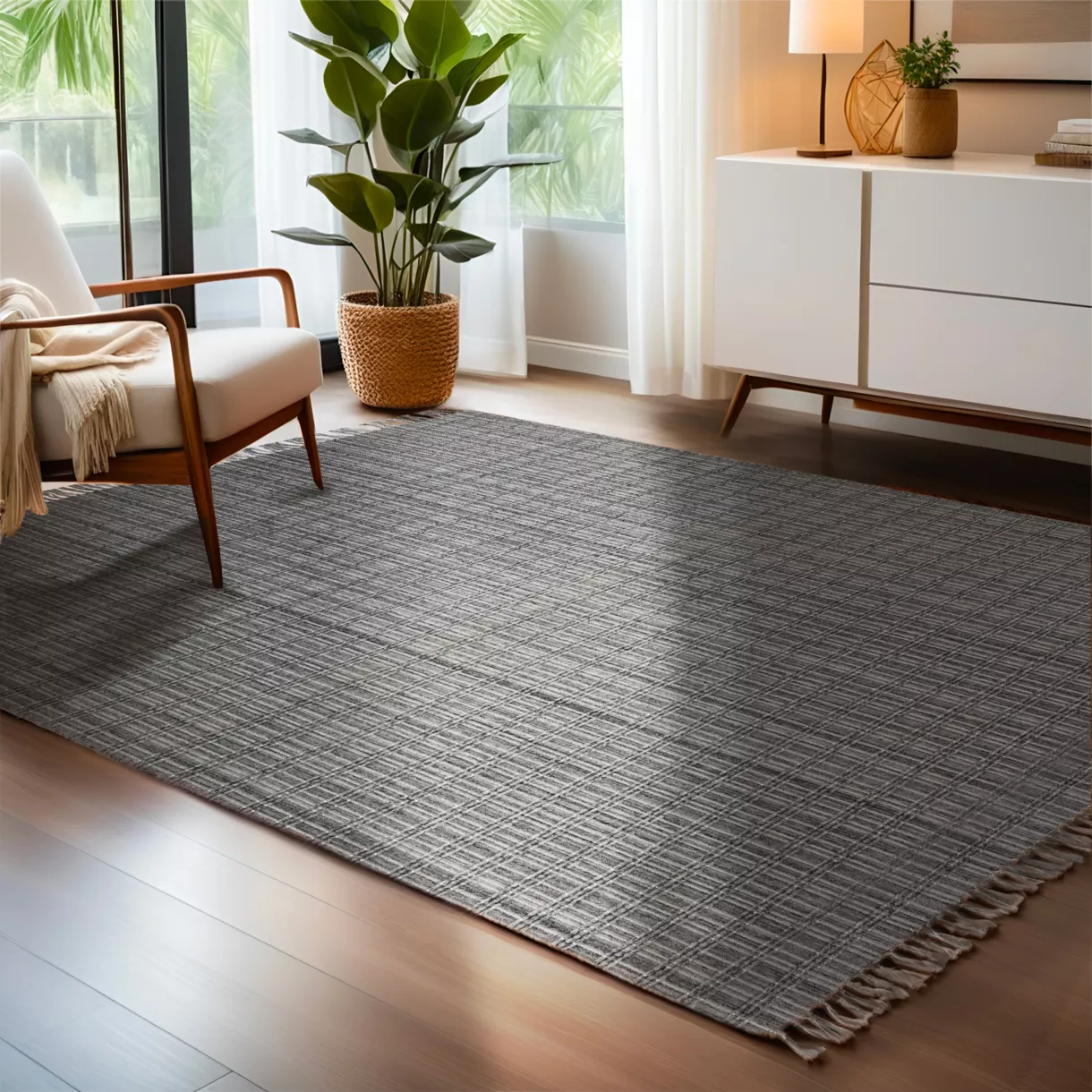 Alfombra rectangular de salón de material reciclado (160 x 230 cm) Priya Gris