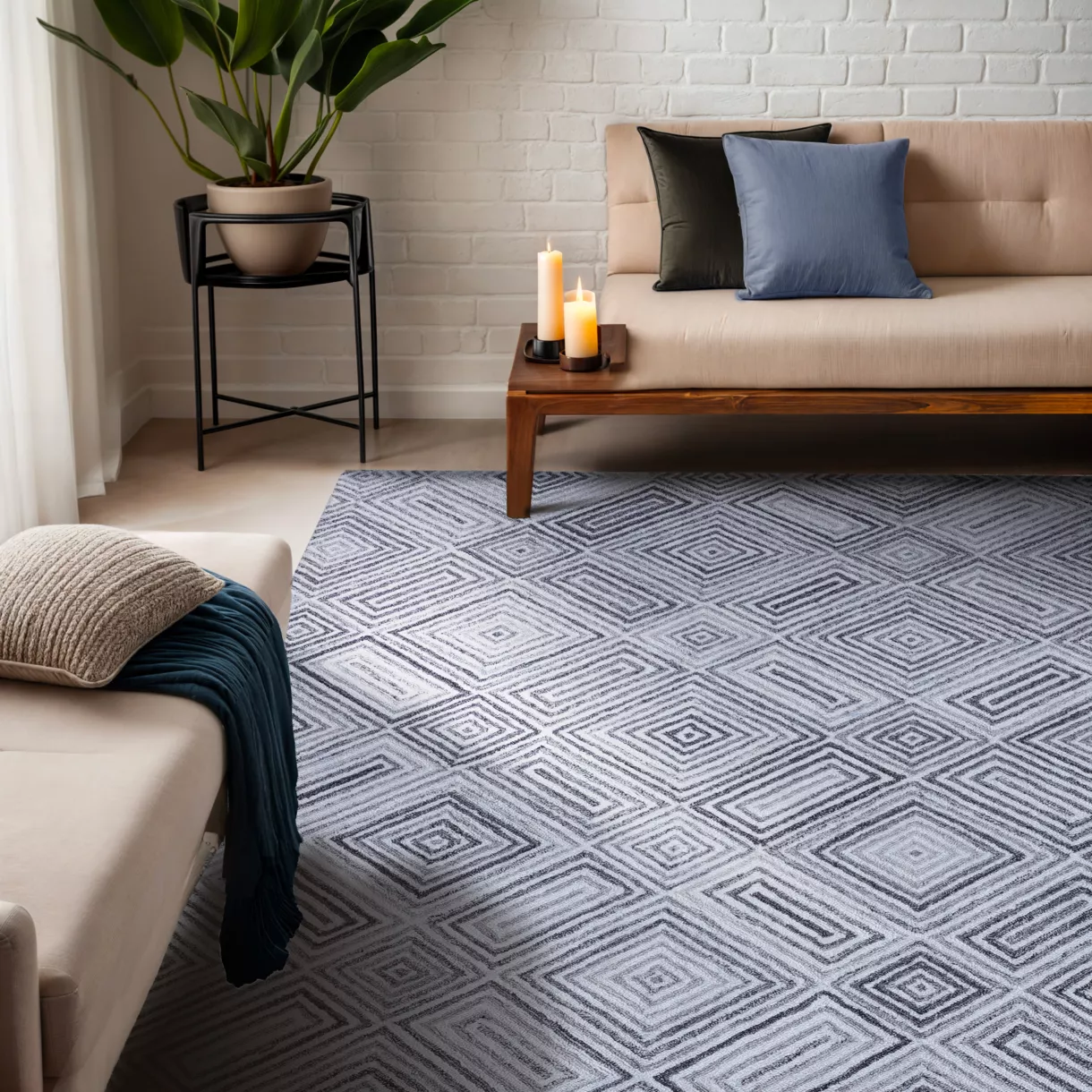 Alfombra rectangular de salón de material reciclado tuftada (140 x 200 cm) Shelton Gris
