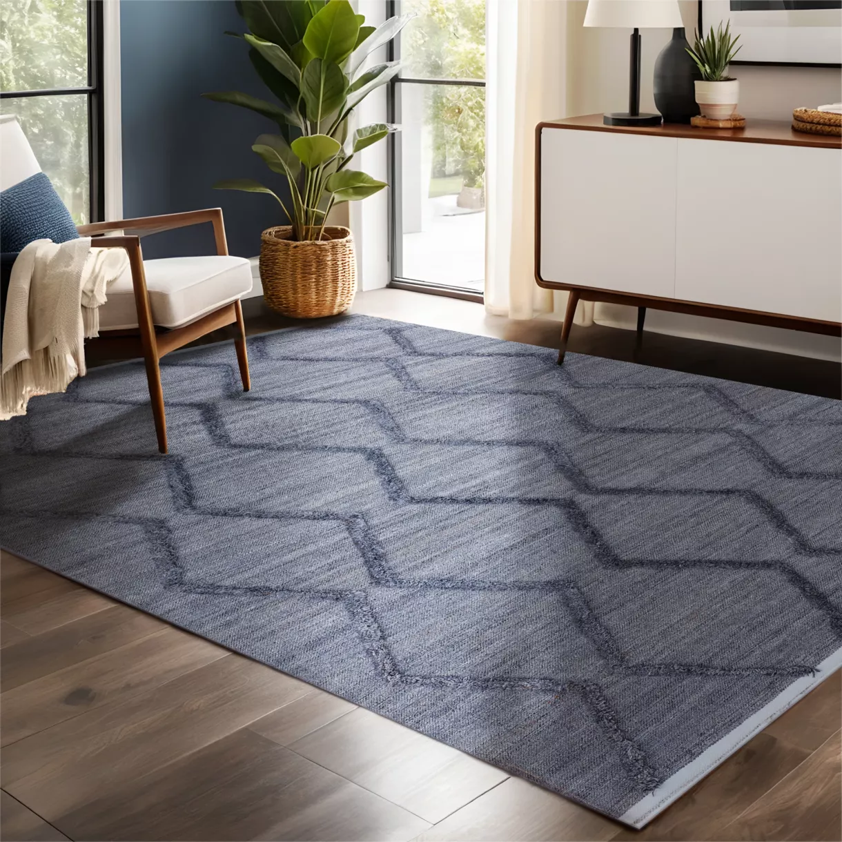 Alfombra rectangular de salón de material reciclado tuftada (140 x 200 cm) Noori Gris
