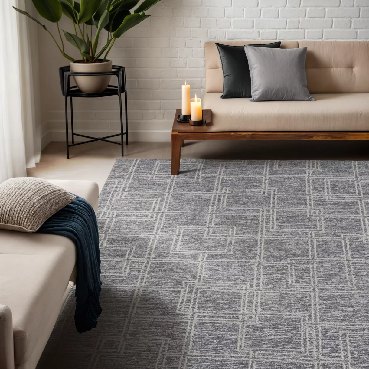 Alfombra rectangular de salón de lana tuftada (160 x 230 cm) Yutoo Gris