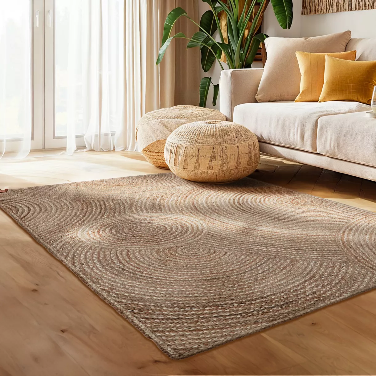 Rechteckiger Wohnzimmerteppich Jute handgeknüpft (160 x 230 cm) Neha Beige