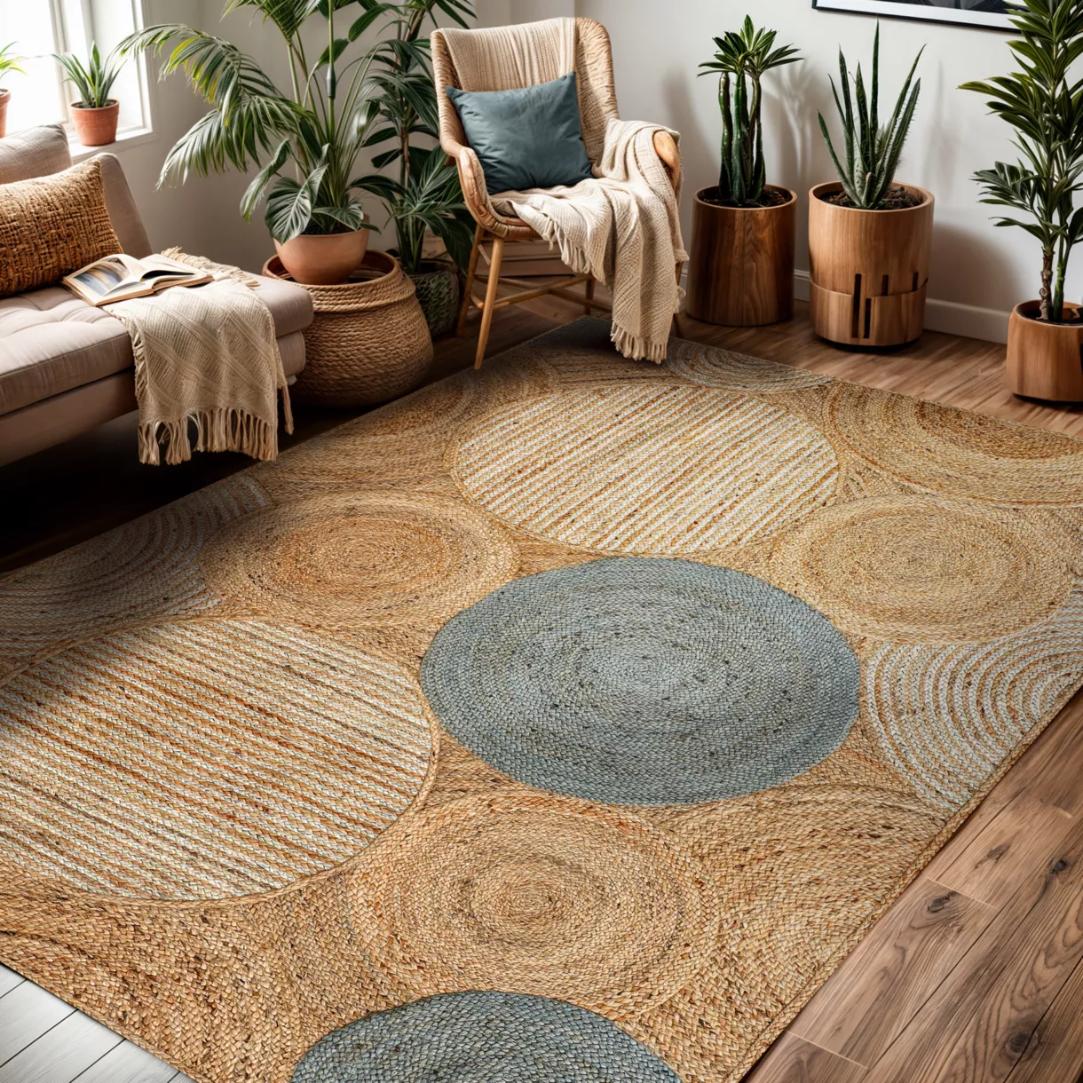 Alfombra rectangular de salón de yute tejida a mano (160 x 230 cm) Tara Marrón