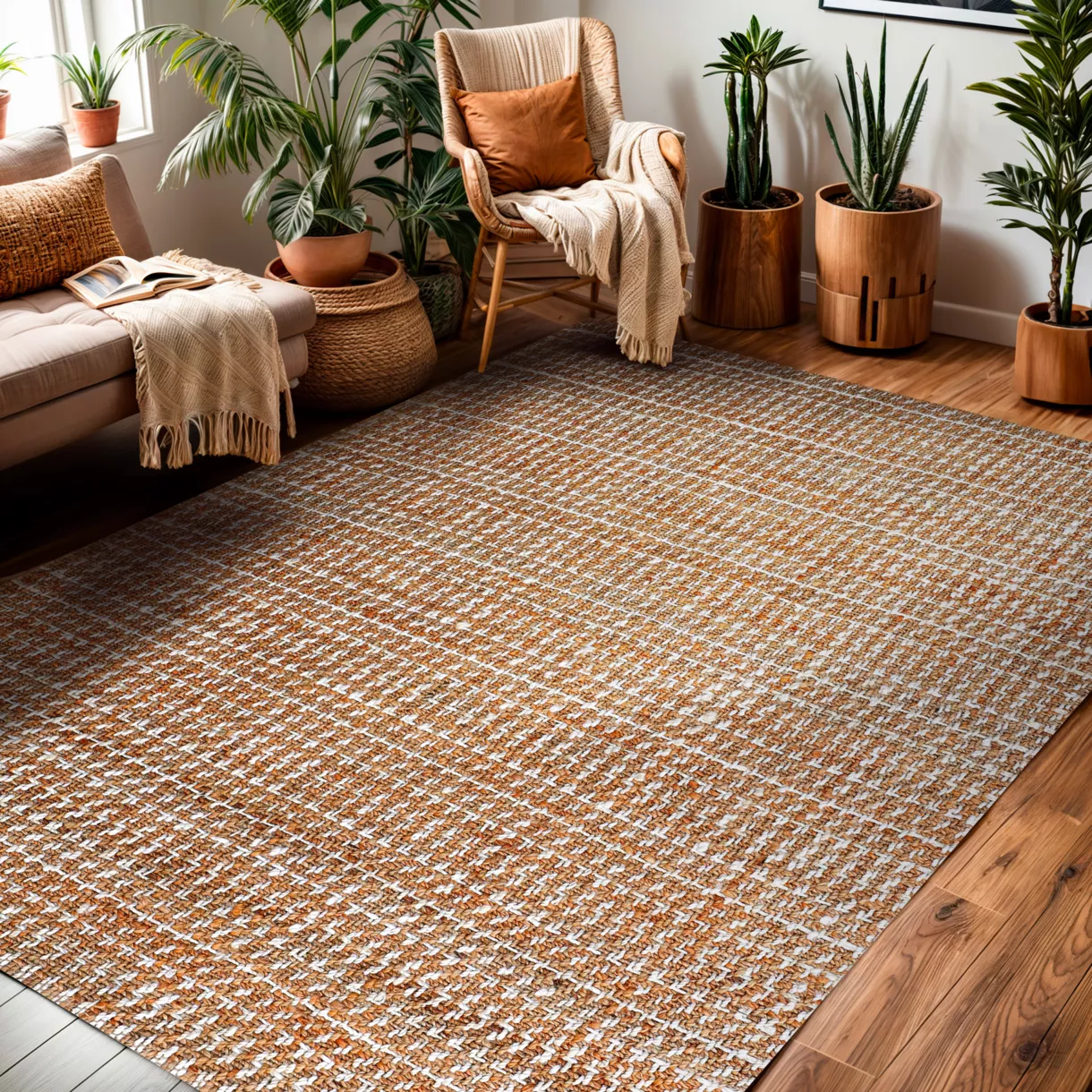 Alfombra rectangular de salón de yute tejida a mano (140 x 200 cm) Weston Marrón
