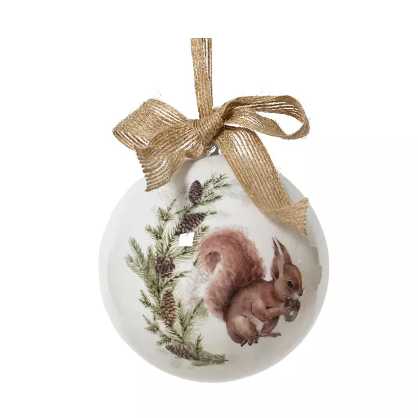 Boule de Noël (D100 mm) Écureuil sauvage et noeud Naturel