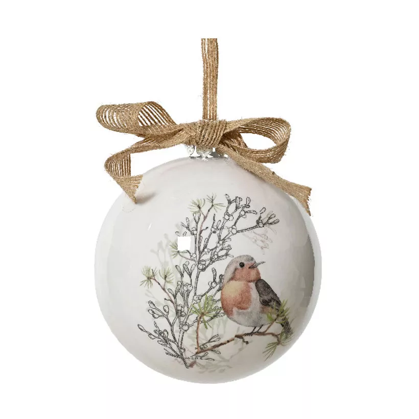 Boule de Noël (D100 mm) Moineau sauvage et noeud Naturel
