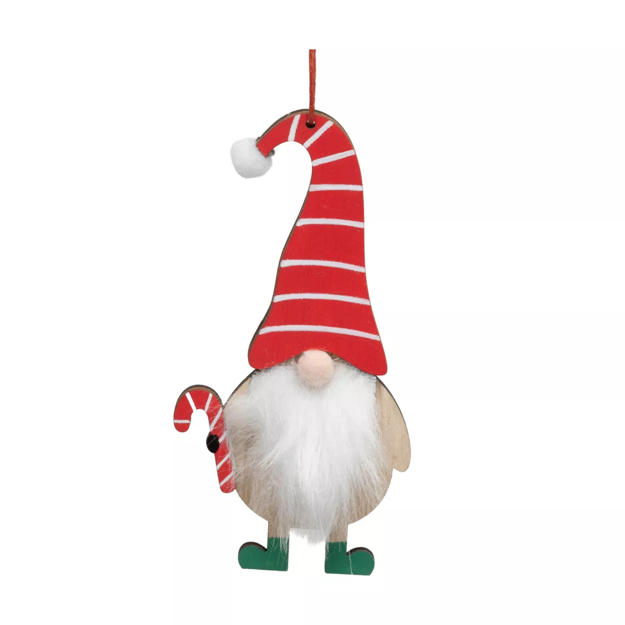 SUSPENSION DE NOEL BOIS GNOME SUCRE ORGE 13CM