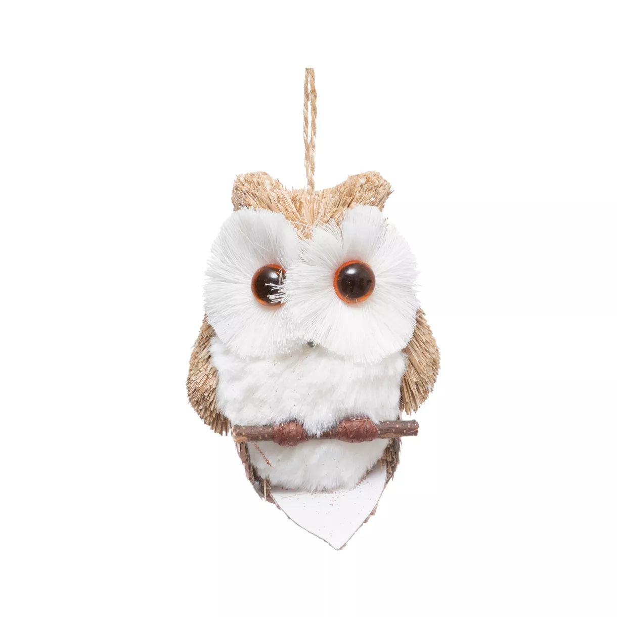 eminza Suspension de Noël en paille (H10 cm) Hibou tendresse Blanc