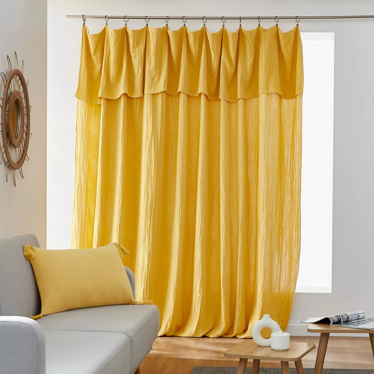 Cortina de gasa de algodón ajustable (280 x max 300 cm) Gaïa Amarillo azafrán