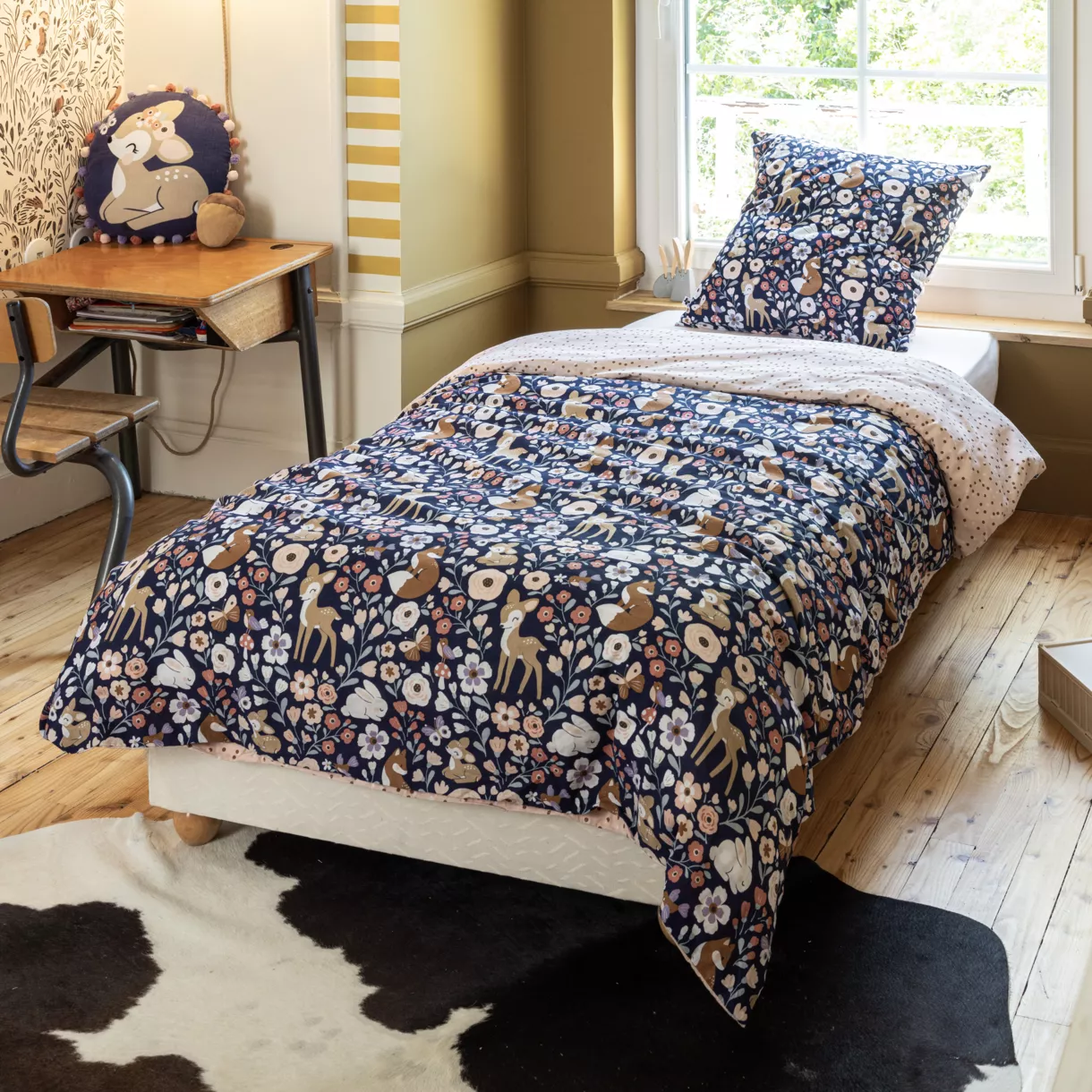 Funda nórdica y dos fundas de almohada infantil de algodón (200 x 200 cm) Forêt enchantée Multicolor