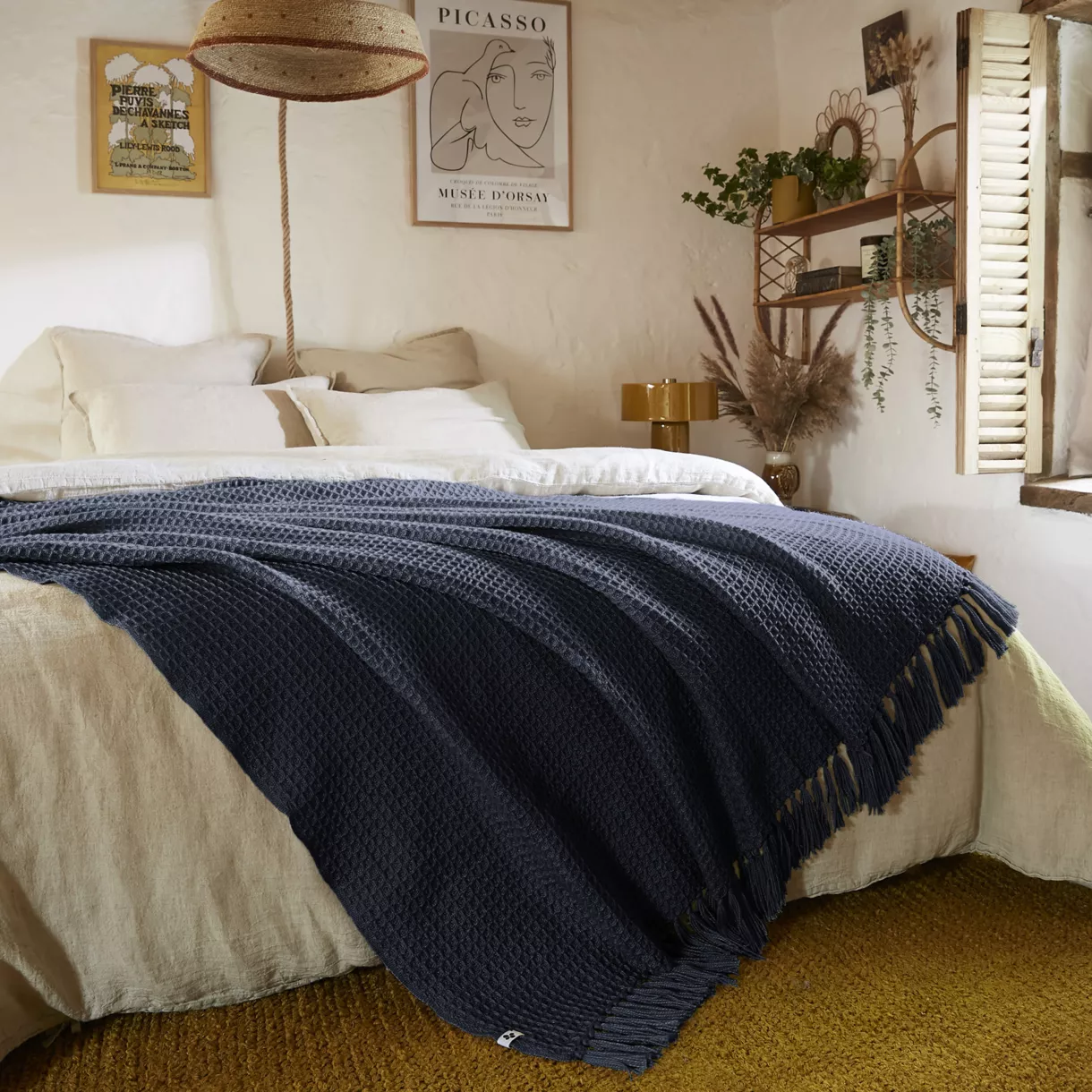 Gerecycled materiaal bedsprei (240 x 260 cm) Gabin Nachtblauw