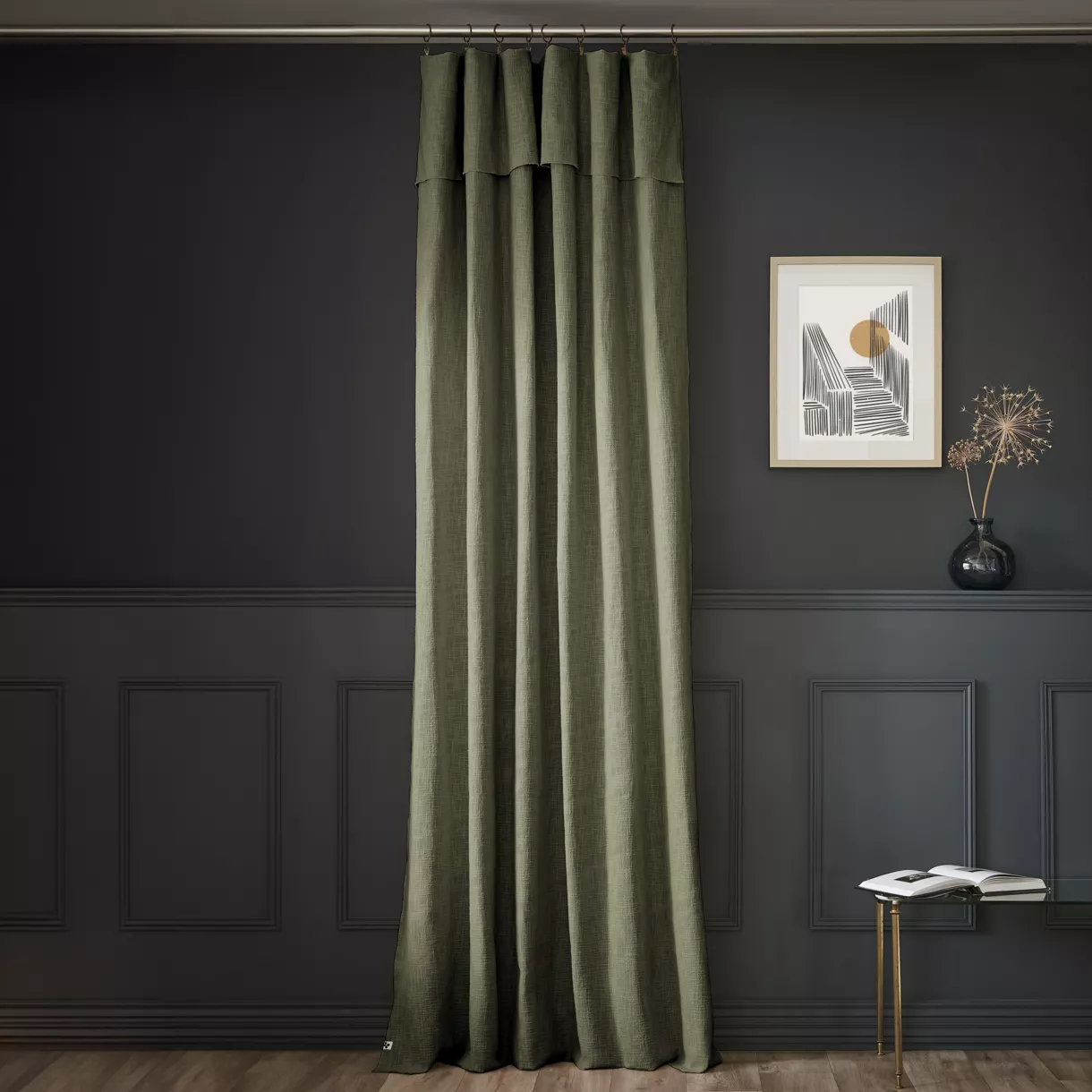 Rideau ajustable + 8 anneaux pince  140 x 270 cm Slub SIXTINE Thym