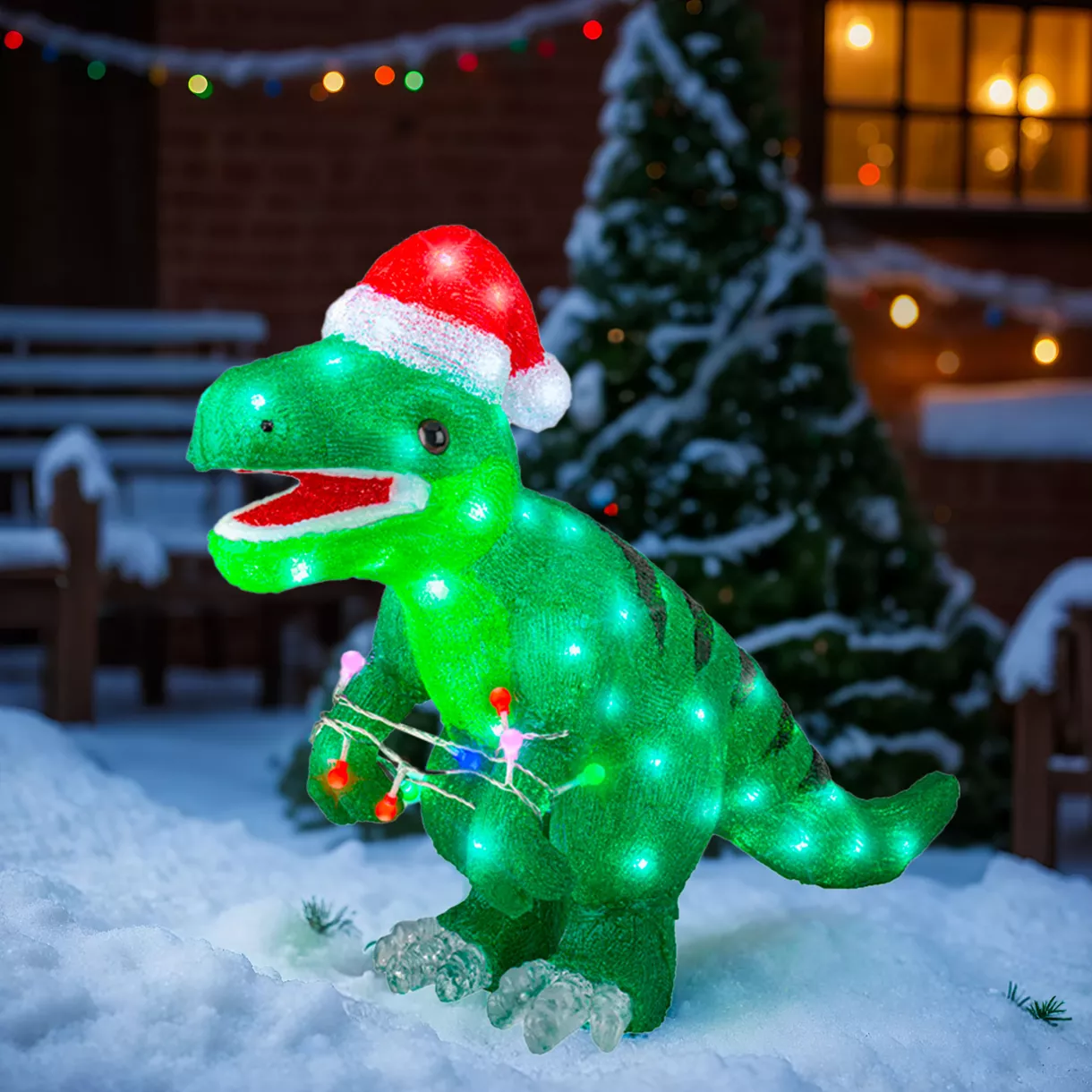 Dinosauro luminoso 80 LED (H47 cm) Rex Bianco Freddo