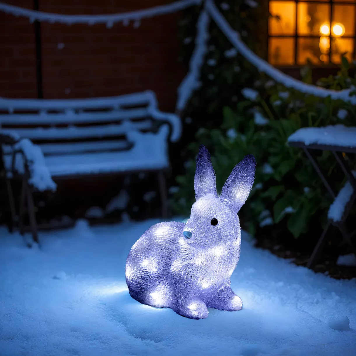 Petit lapin lumineux solaire 30 LED (H26 cm) Blanc froid