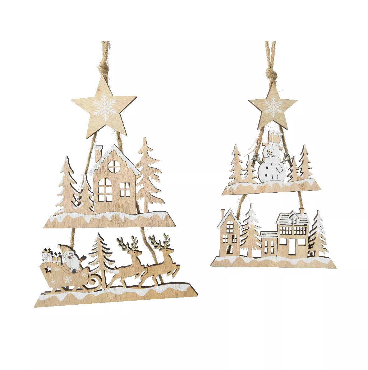 Lot de 2 Paysages de Noël à suspendre (H19 cm) Nature nordique enneigée