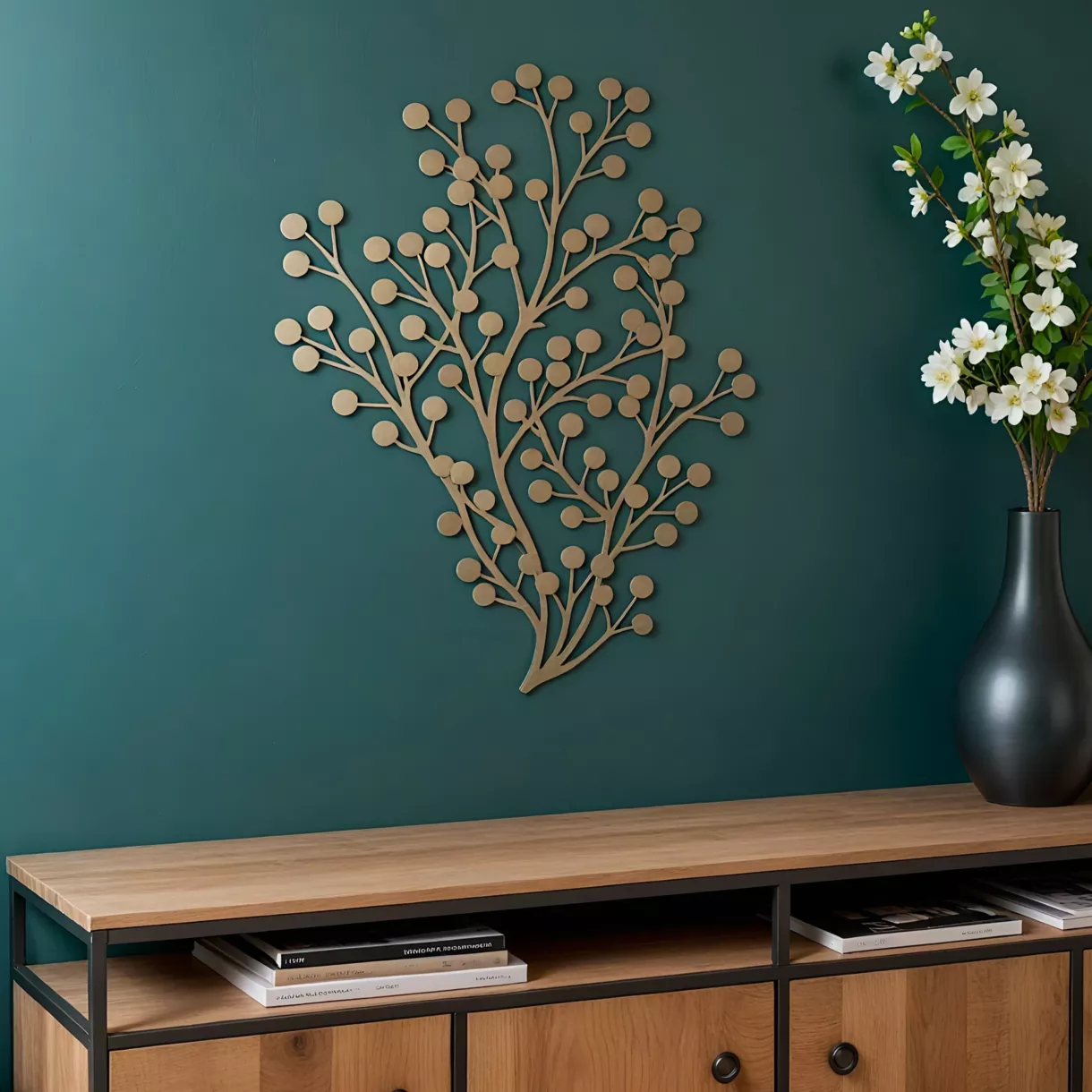 Decoración mural de metal (H80 cm) Escultura de hoja pequeña Oro claro