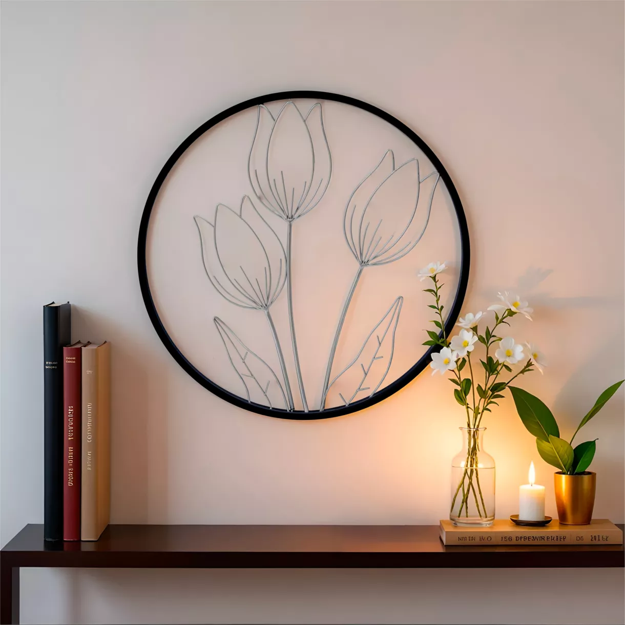 Decoración mural redonda de metal (D46 cm) Tulipe Negro