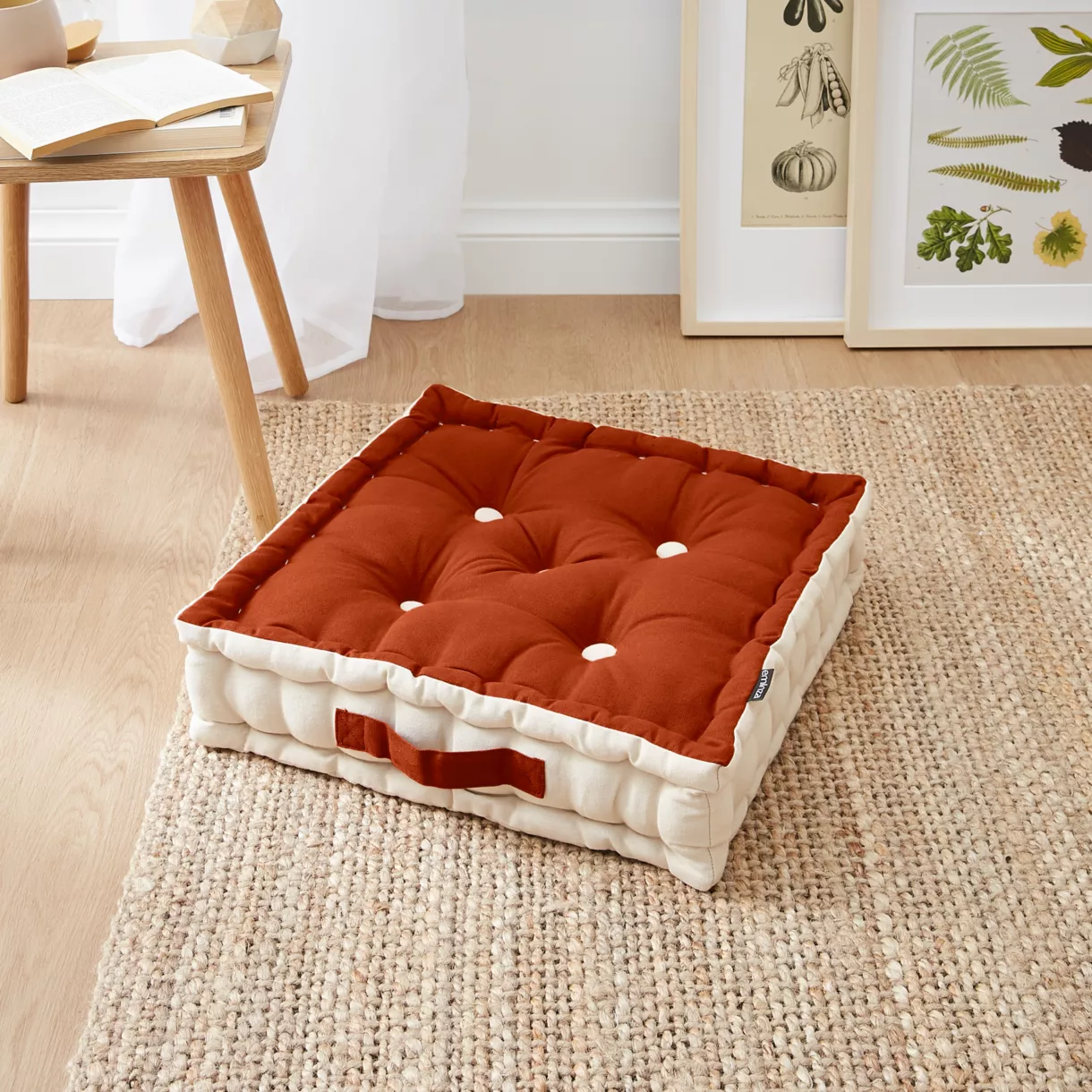 Coussin de sol carré coton (40 x 40 cm) Pixel Bicolore Terracotta / beige