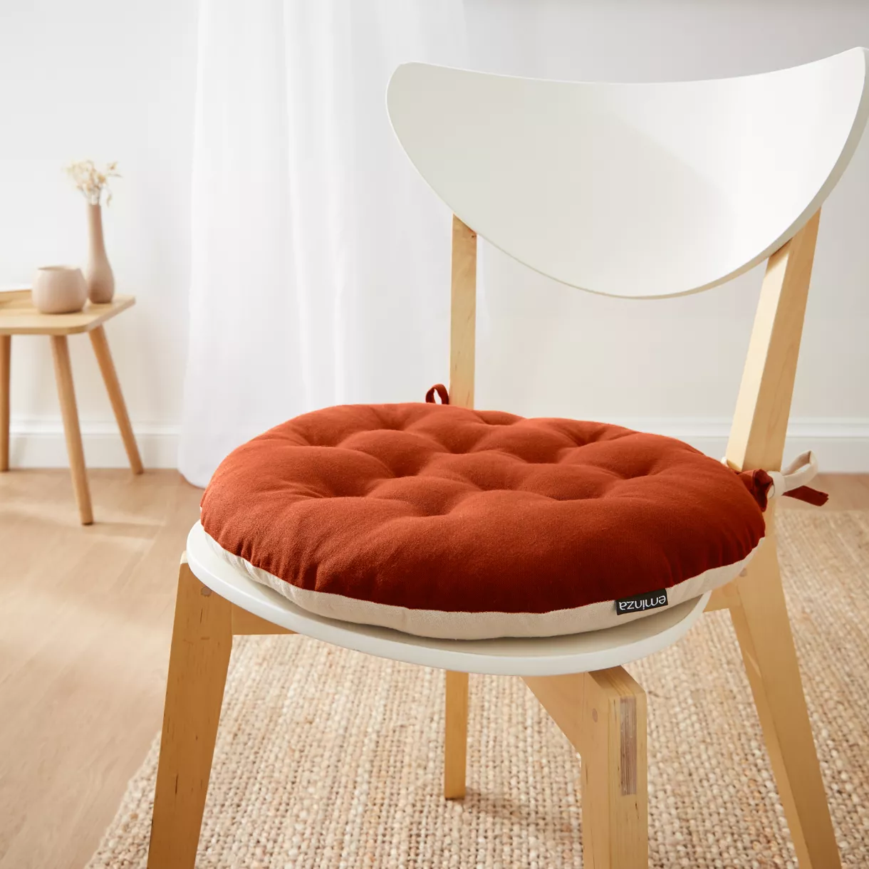 Galette de chaise ronde coton (40 cm) Pixel Bicolore Terracotta / beige
