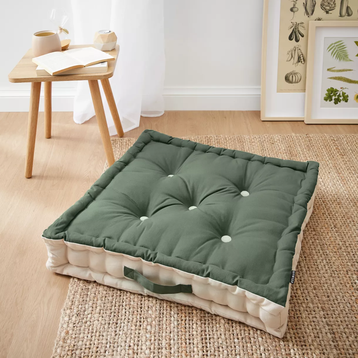 Coussin de sol carré coton (60 x 60 cm) Pixel Bicolore Vert kaki / beige