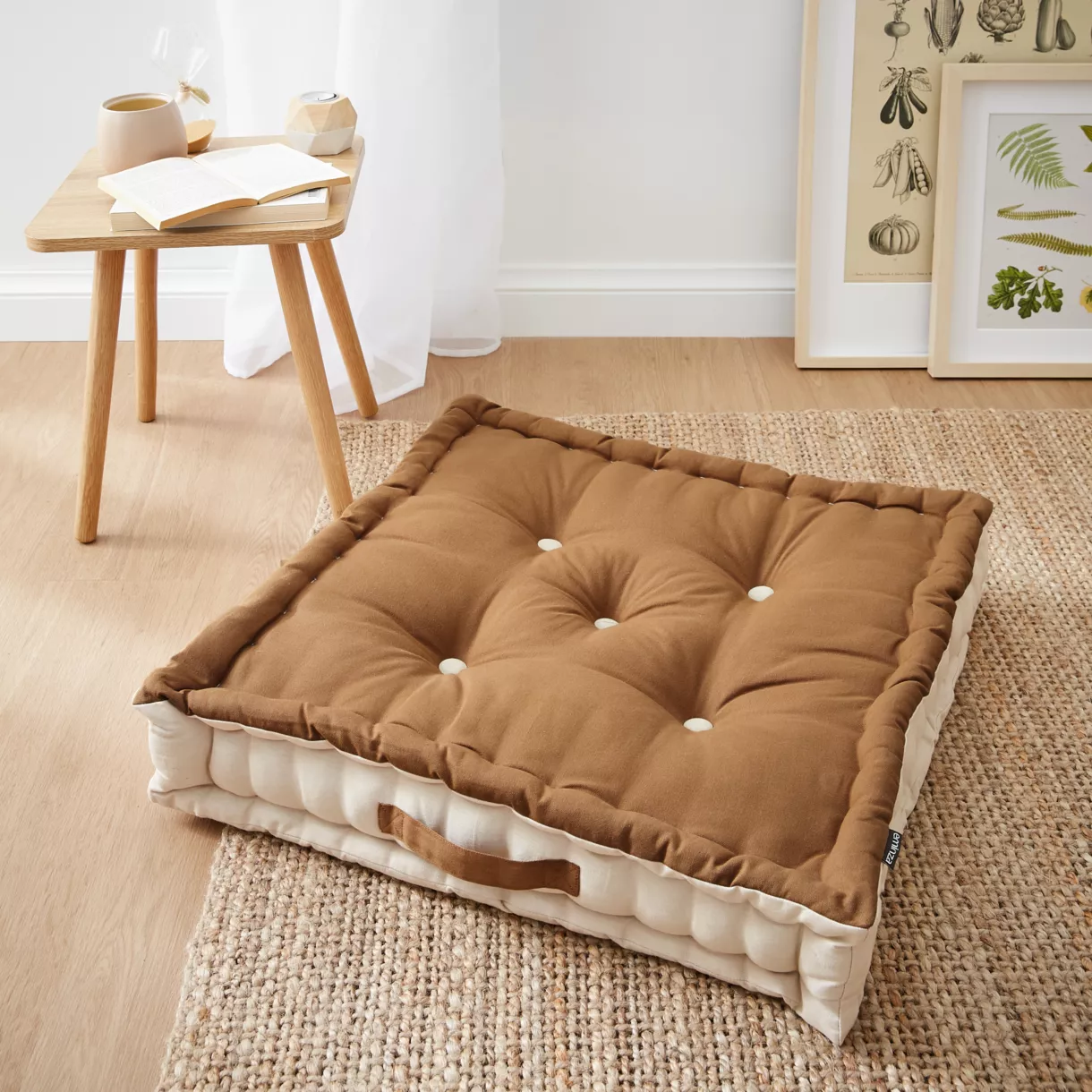 Coussin de sol carré coton (60 x 60 cm) Pixel Bicolore Camel / beige